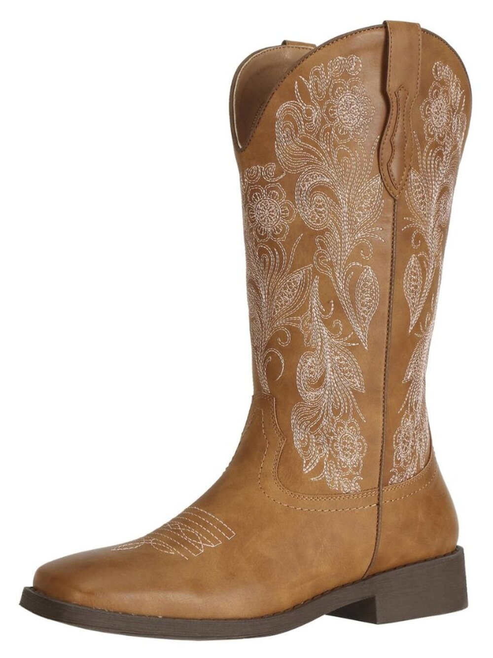 Women's Floral Embroidered Cowboy Boots Square Toe Fashion Western Cowgirl Boots